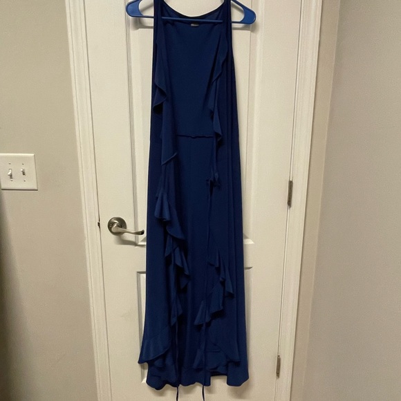 Sleeveless maxi wrap dress with ruffle detailing in a gorgeous shade of blue. - Picture 7 of 10